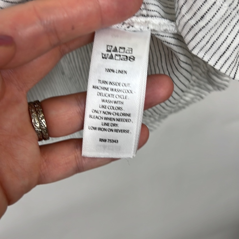 TAHARI 3/4 sleeve pullover top thin black stripes on white linen M - Picture 9 of 9